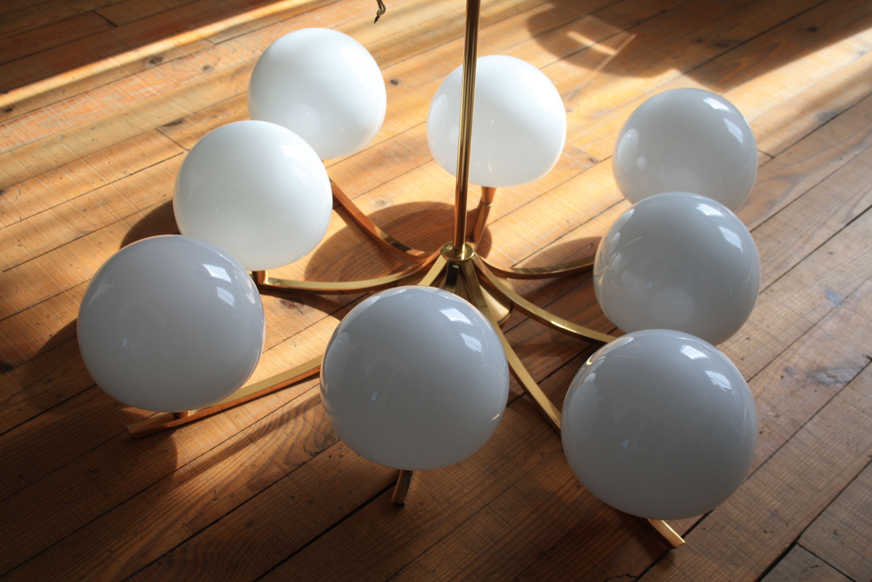 Opaline brass hanging lamp