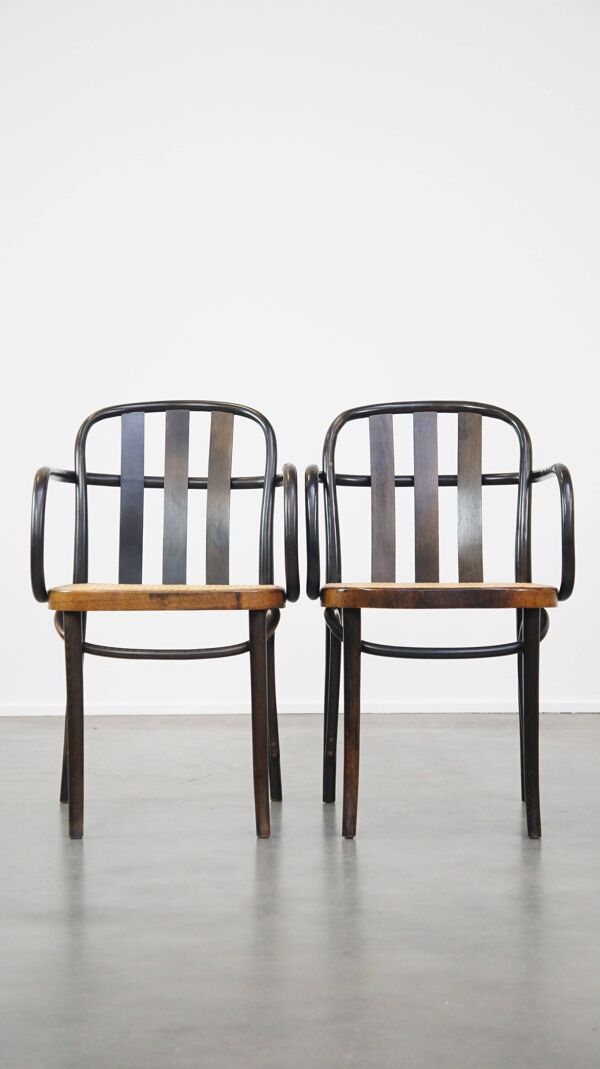 Lot de 4 chaises de salle à manger/bistro au design vintage en bois avec sièges tissés