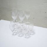Series of 12 vintage red crystal wine glasses