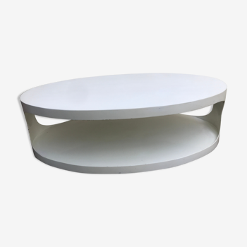 Oval white-panelled metal coffee table 70s