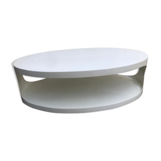 Oval white-panelled metal coffee table 70s