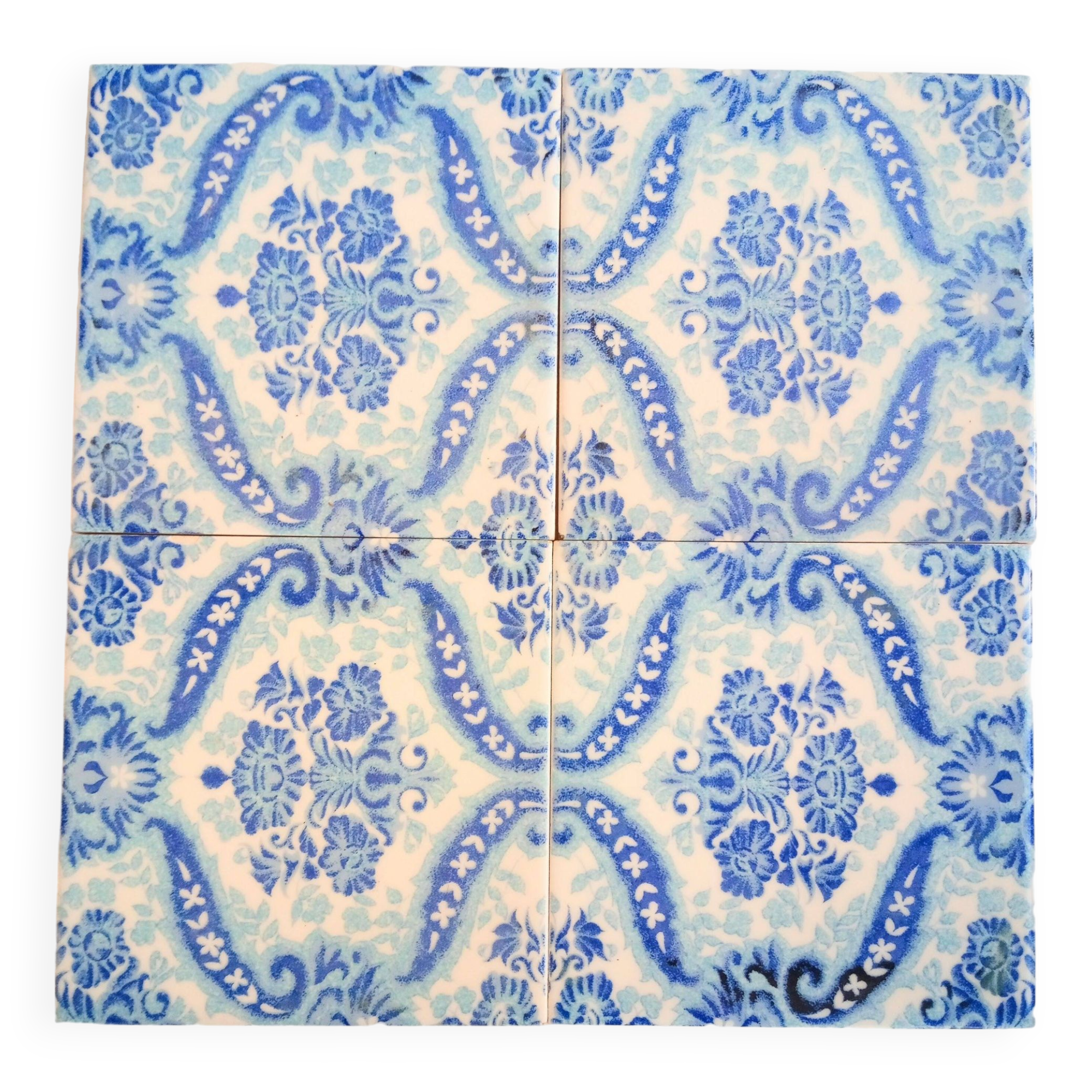 4 glazed ceramic tiles, flowers, 60s