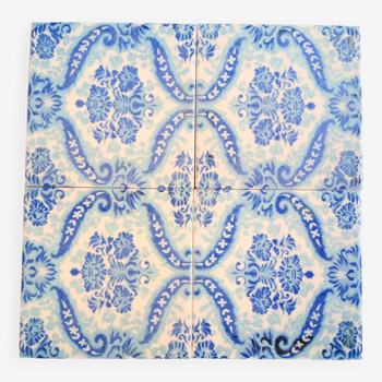 4 glazed ceramic tiles, flowers, 60s