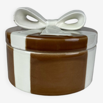 Boîte à bijoux caramel et beige avec noeud