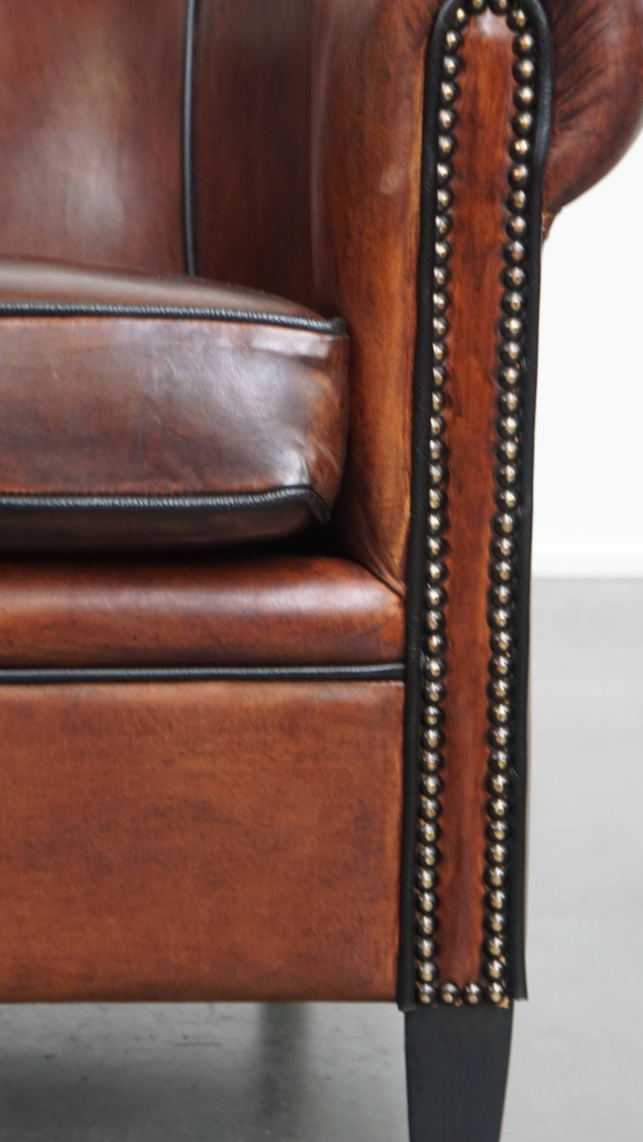 Sheepskin Leather Club Chair with Black Piping