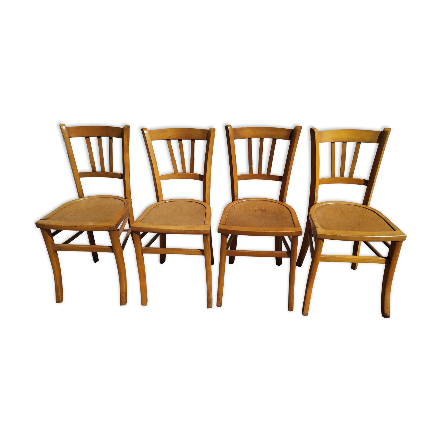 Lot de 4 chaises de bistrot ou de ferme en bois anciennes