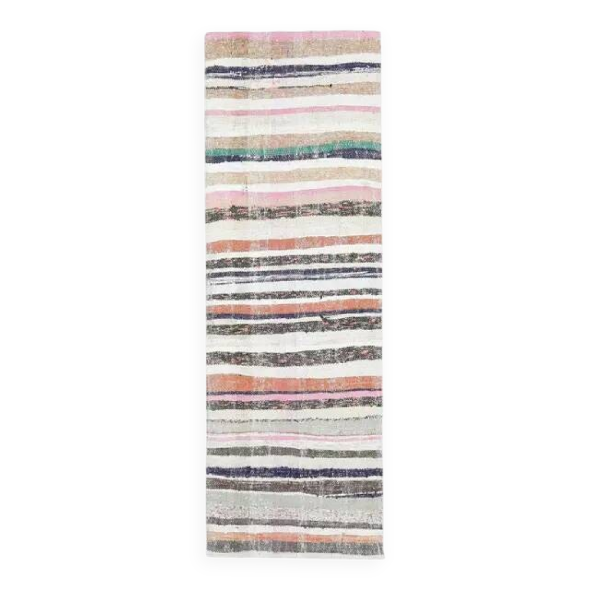 Vintage Turkish Hand-Knotted Wool Cotton White Kilim Runner Rug 78x228