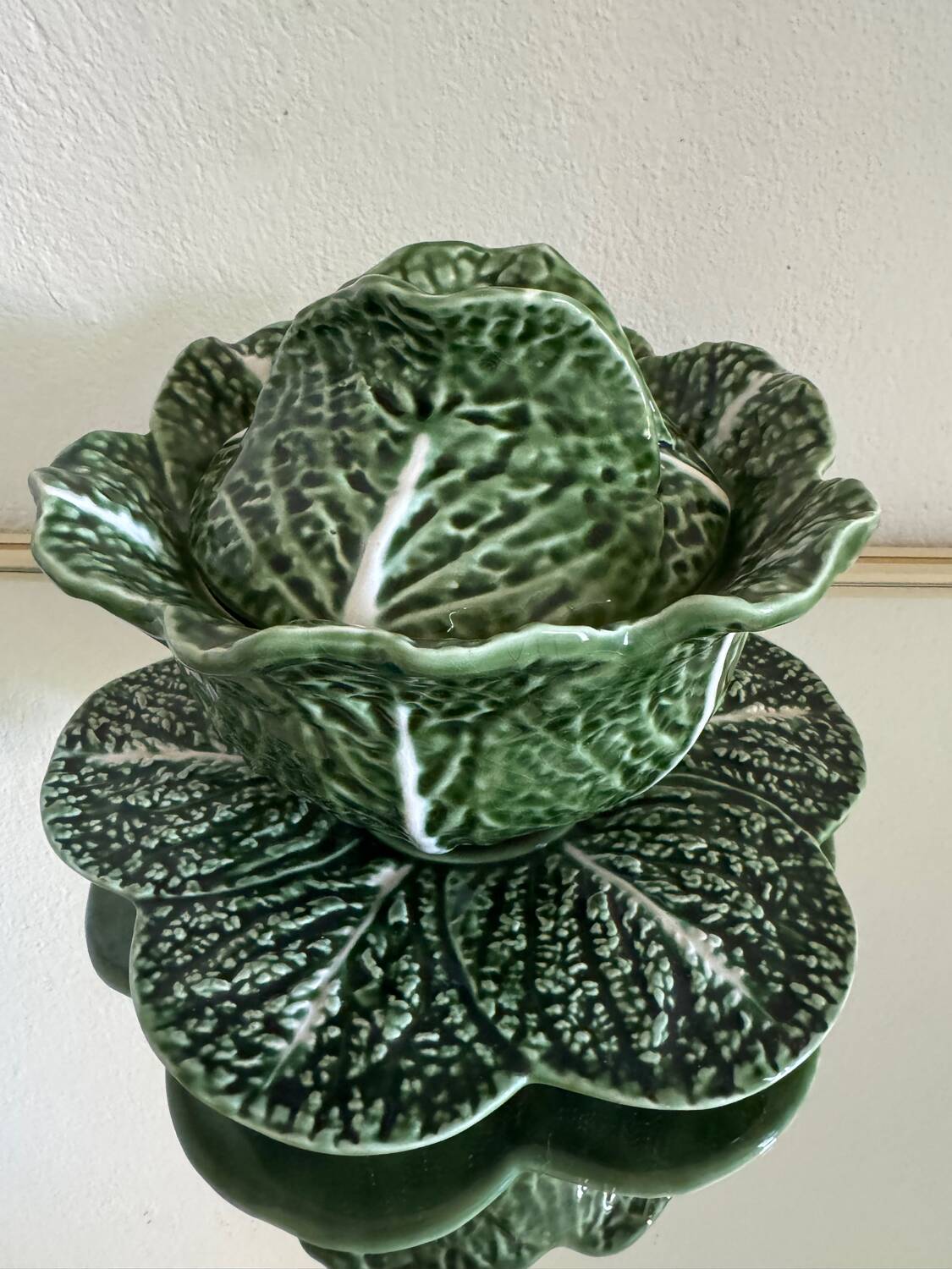 Vintage Caldas ceramic green cabbage tureen