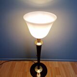 Large Art Deco Mazda lamp in wood, brass, and white opaline, 1930.