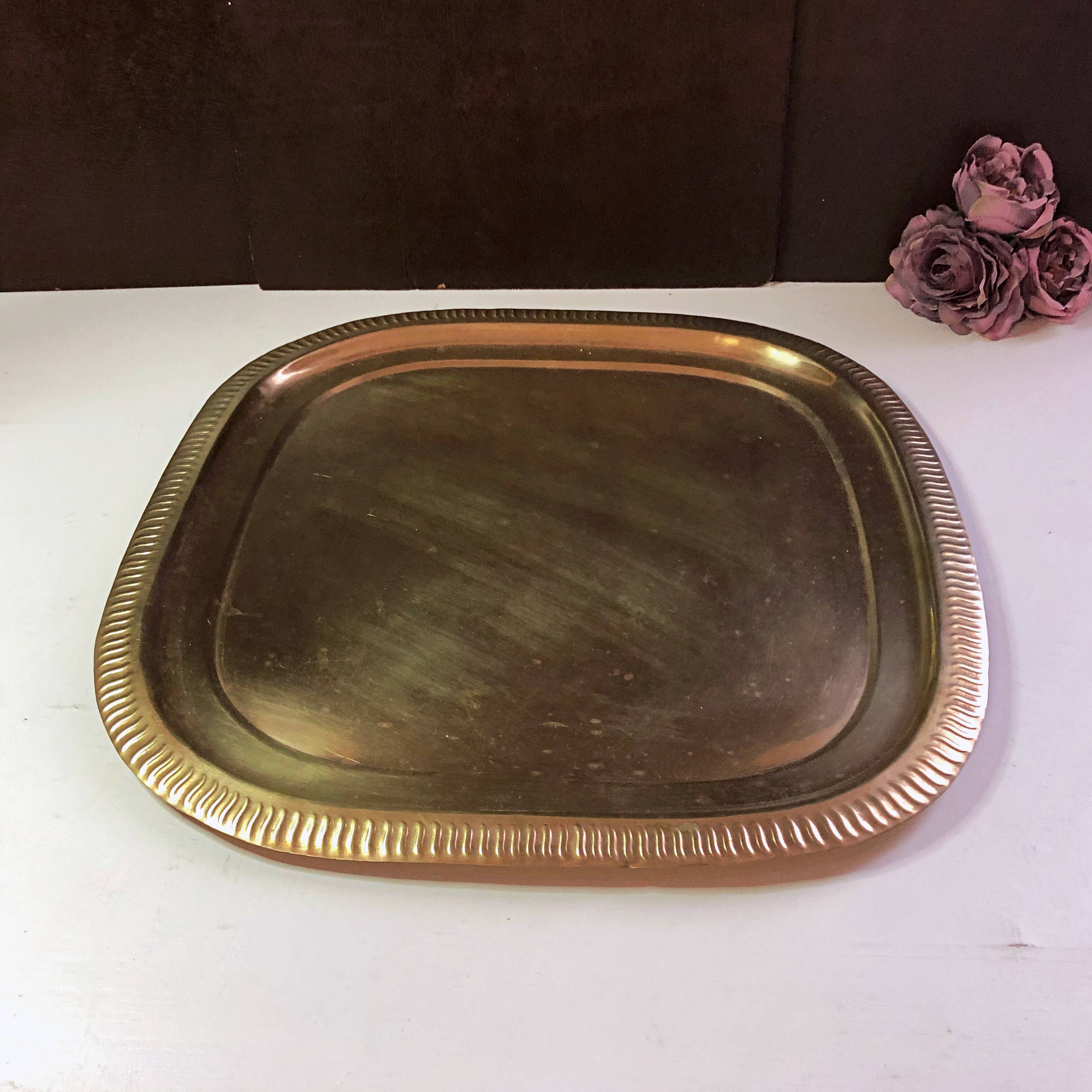 Large gilded copper serving tray early 20th century