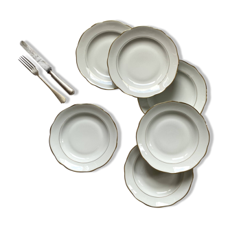 6 old soup plates with gilding, Sologne Lamotte porcelain