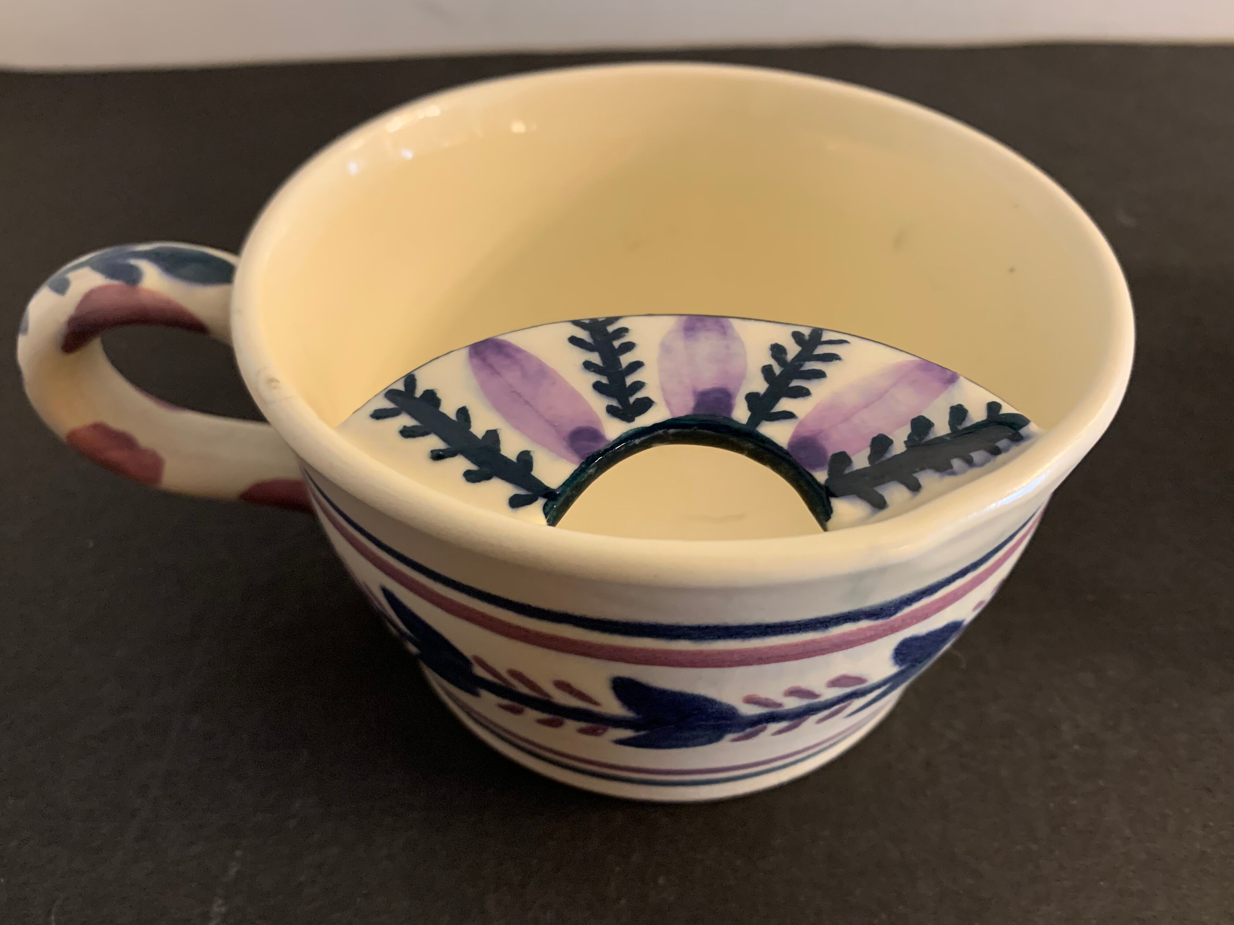 Pair of ceramic cups including a mustache cup for gentleman
