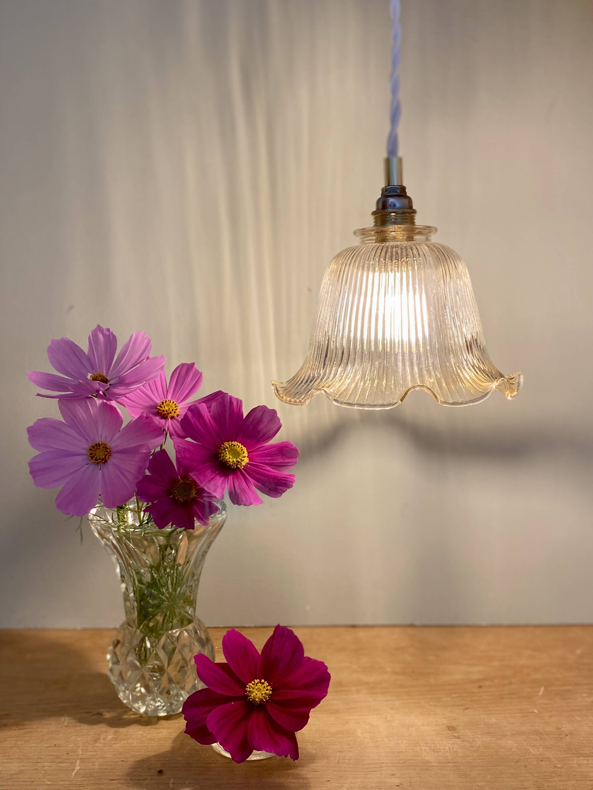 Vintage tulip pendant light in amber glass