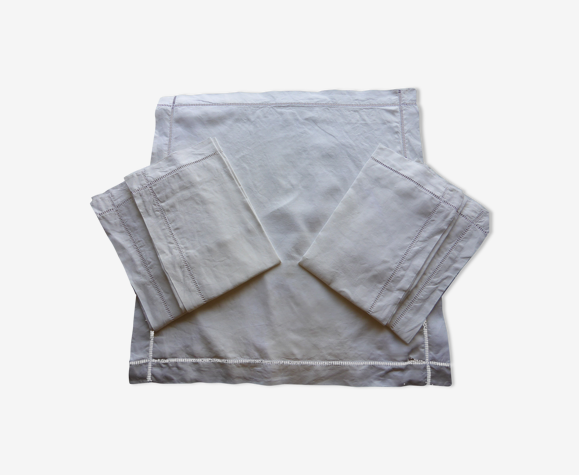 5 Taies d'oreiller anciennes en lin brodé de jours échelle-59x61cm