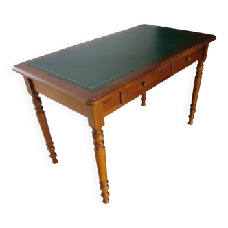 Minister's desk style L. Philippe – 2 drawers – cherry wood – faux leather desk mat