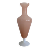 Vintage vase in powder pink and white opaline, slender silhouette.