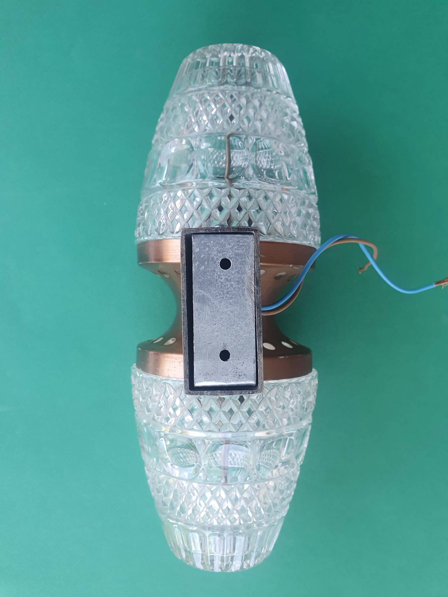 Vintage brass wall light with two crystal glass globes
