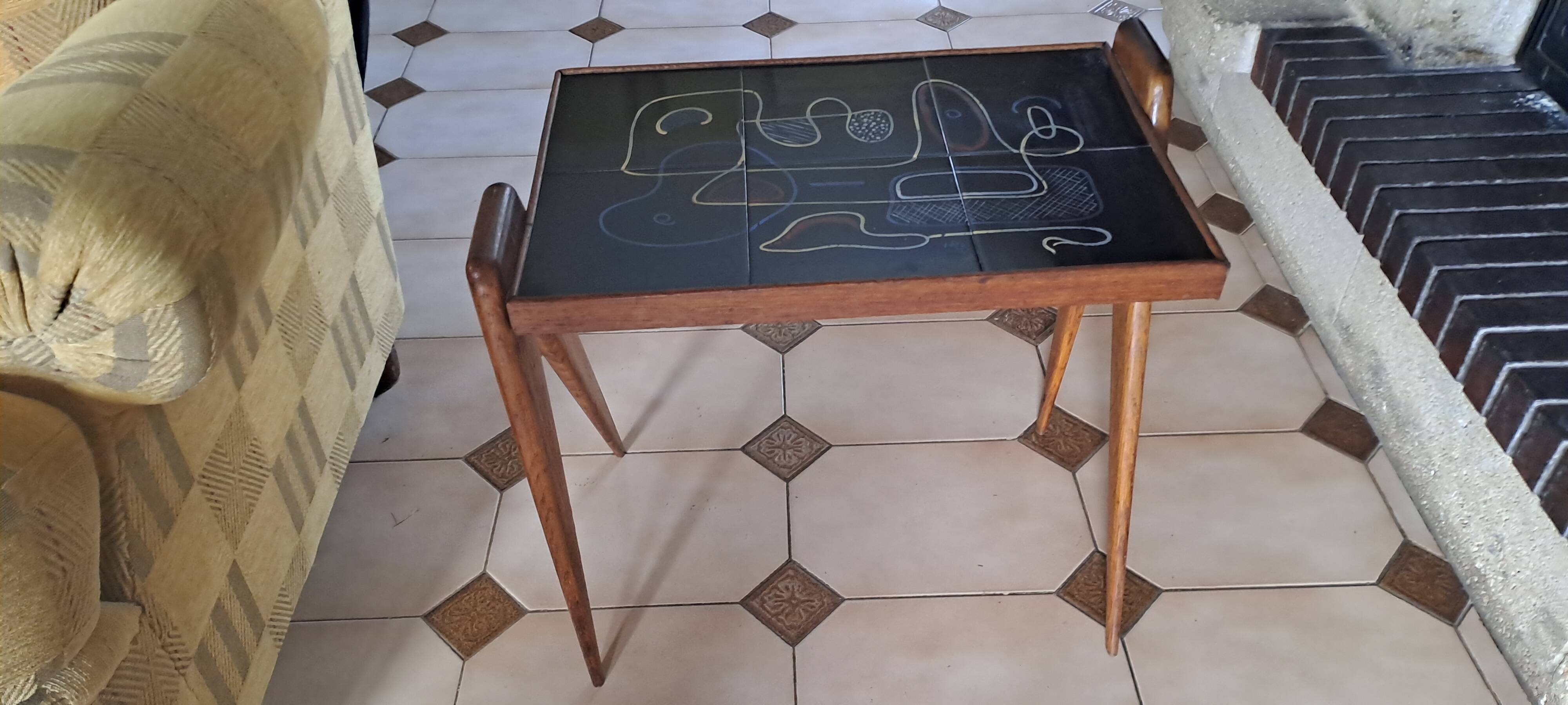 Table en teck et céramique de style scandinave, 1950