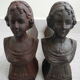 Paire chenets anciens fonte "roses de mai" cheminée antique andirons