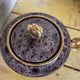 Vallauris ceramic sugar bowl, burgundy and gilded, by Marius Giuge