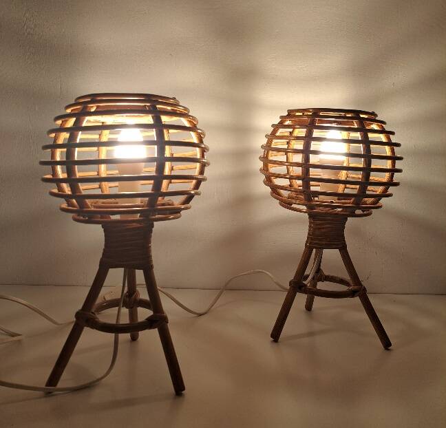 Pair of bamboo bedside lamps