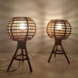 Pair of bamboo bedside lamps