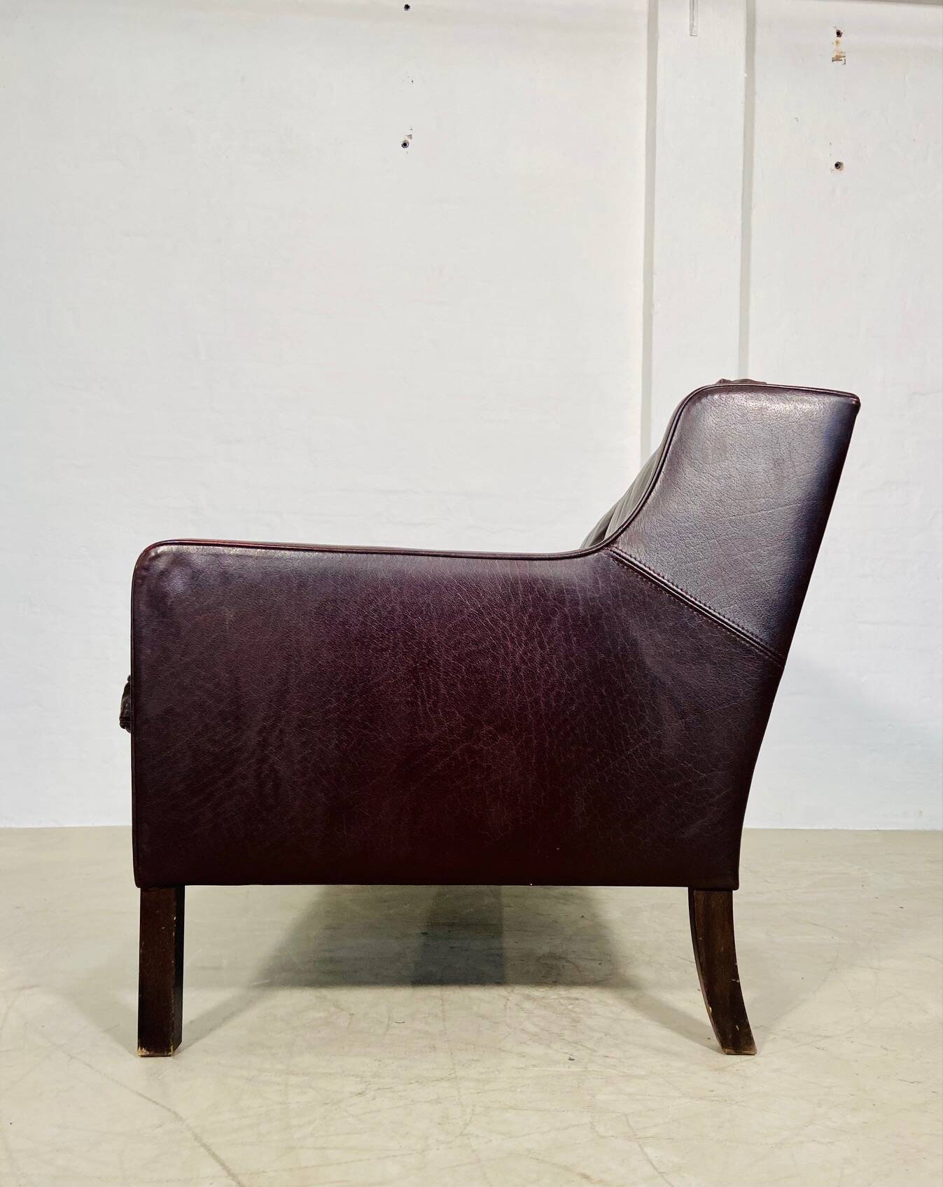 Vintage danish mid century dark cognac leather 2 seater stouby sofa