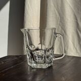 Large glass water jug with handle, hexagonal base, H15 D20.