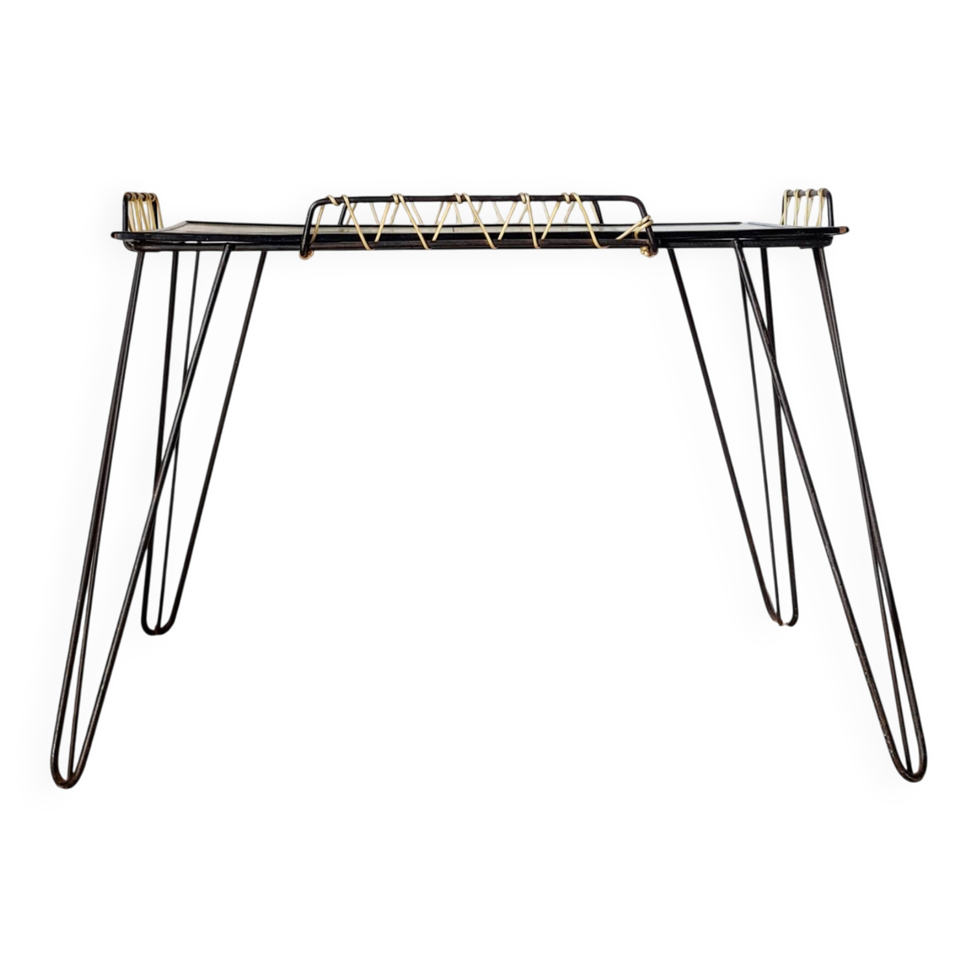 Black metal side table with scoubidou, 1950s