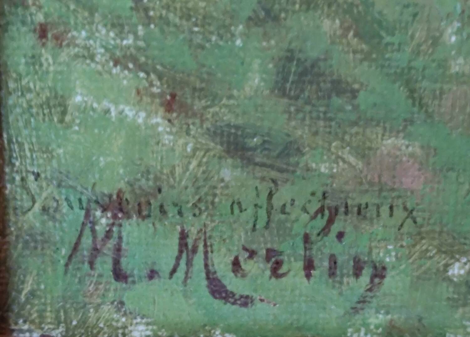 Old Canvas Oil Painting/Scene Of Life/The Washerwomen/Signed M.Merlin