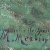 Old Canvas Oil Painting/Scene Of Life/The Washerwomen/Signed M.Merlin