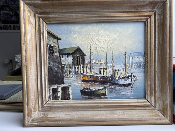 Tableau ancien port de peche