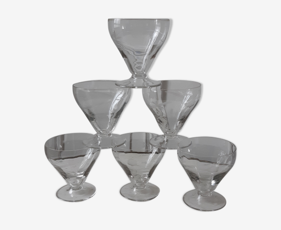 Lot de 6 verres à eau en cristal gravés années 50