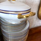 table service art deco limoges porcelain white border blue and gold 61 pieces signed
