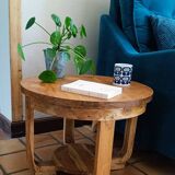 Round solid wood art deco style coffee table