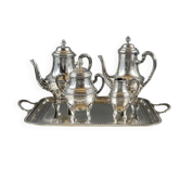 Silver-plated tea and coffee service, 5 pieces with tray, late 19th century.