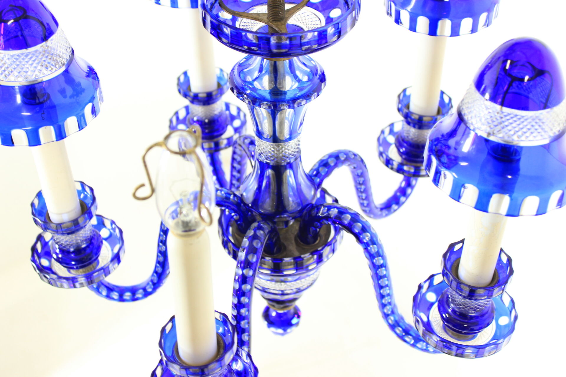 1940s Blue All Glass Chandelier, Czechoslovakia