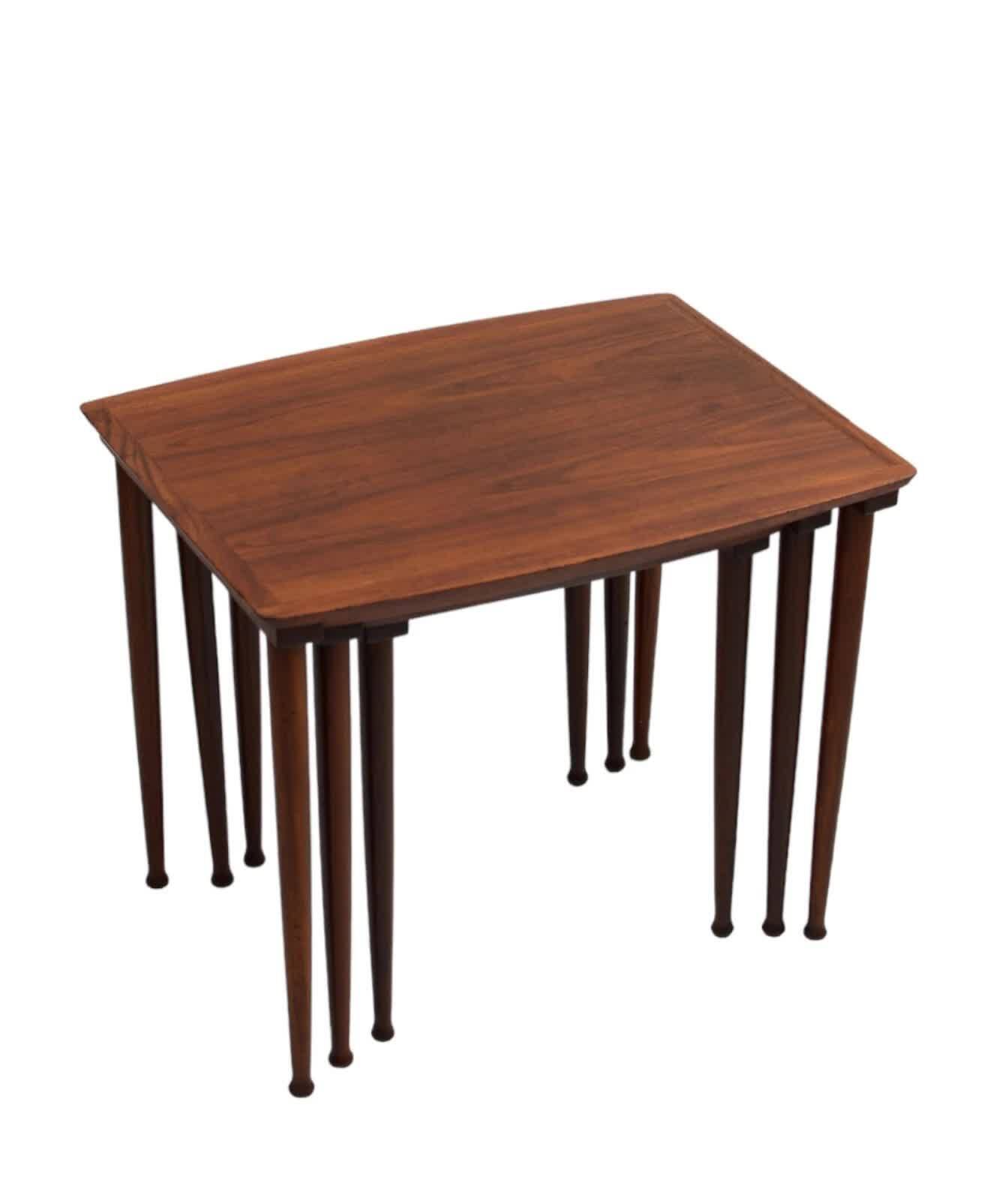 Nest of teak tables ×3, J. Aakjær Jørgensen, Denmark 1960s