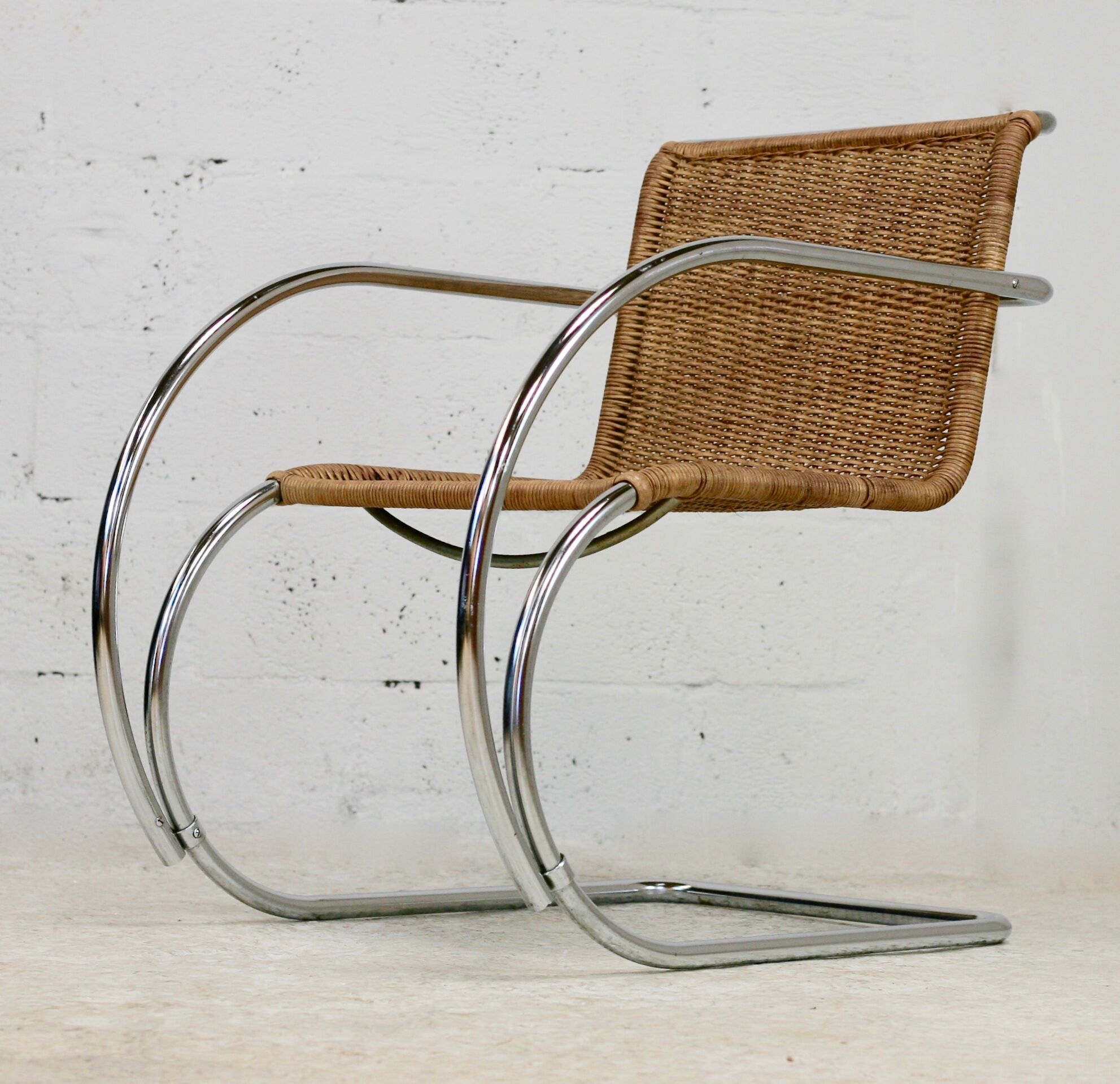MR20 armchair, tubular chromed steel and rattan, Mies van der Rohe, circa 1960