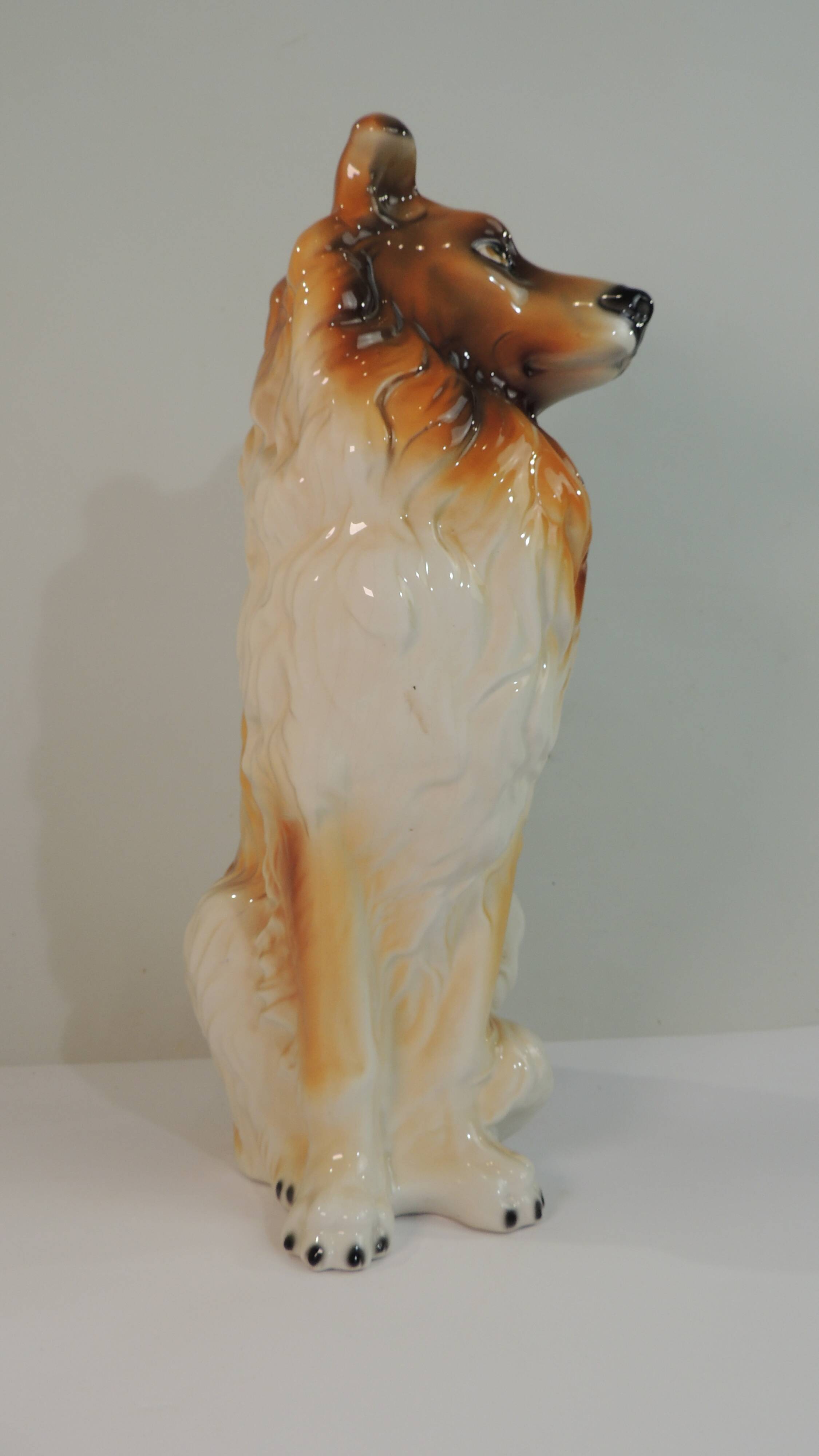 Vintage Ceramic Sitting Collie Dog Sculpture