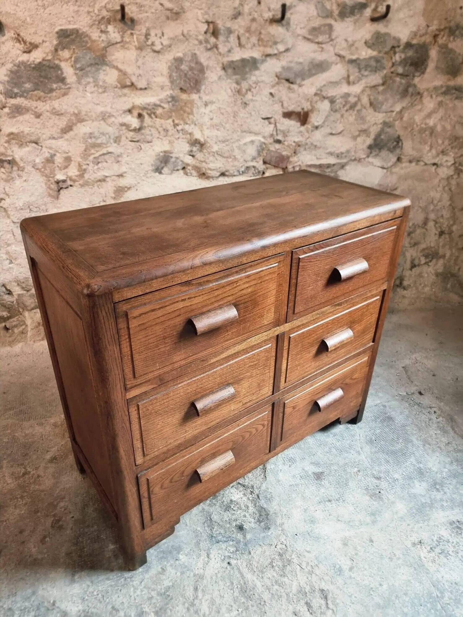 Vintage French Oak Chest of Drawers – 1930s, Solid Oak Storage Cabinet with Four Drawers