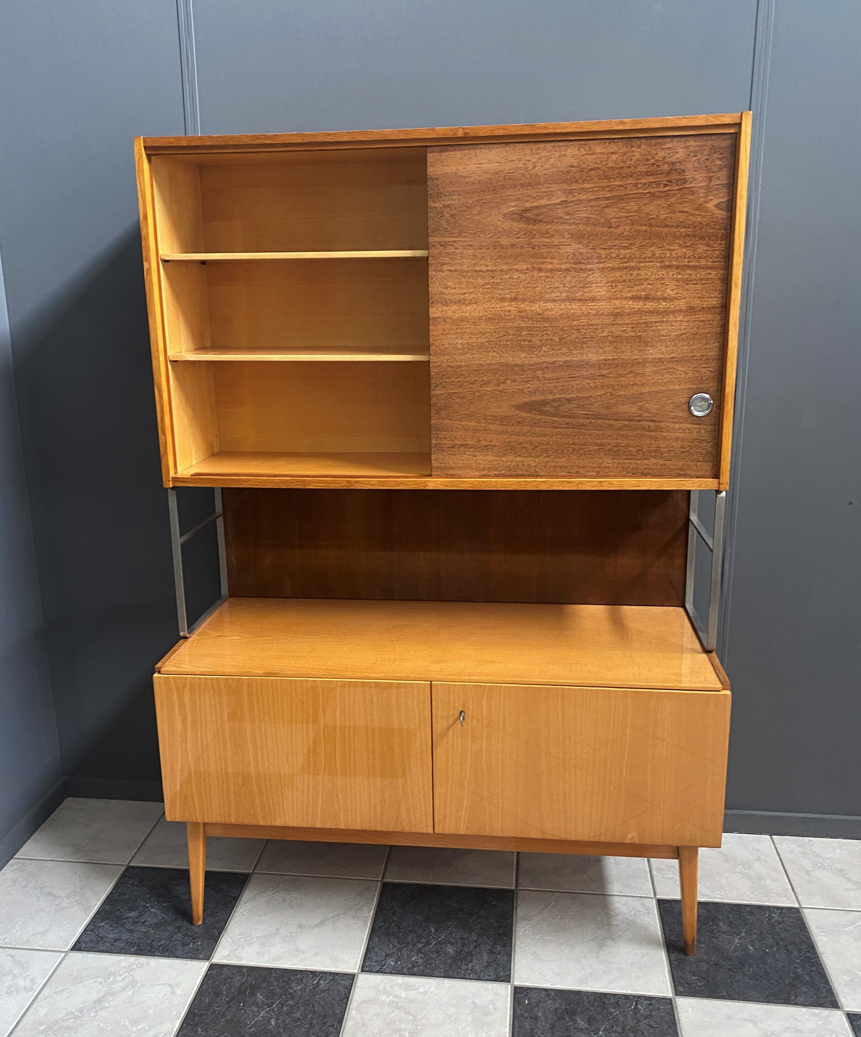 Jitona cabinet with desk two tone wood 1960s