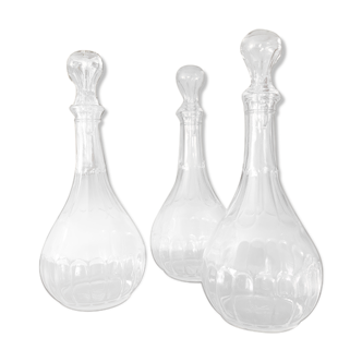 Set of 3 Sandeman faceted glass decanters