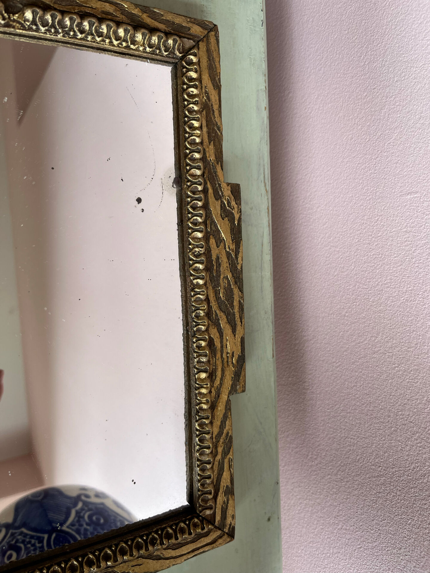 Rare striped Art Deco antique wooden mirror