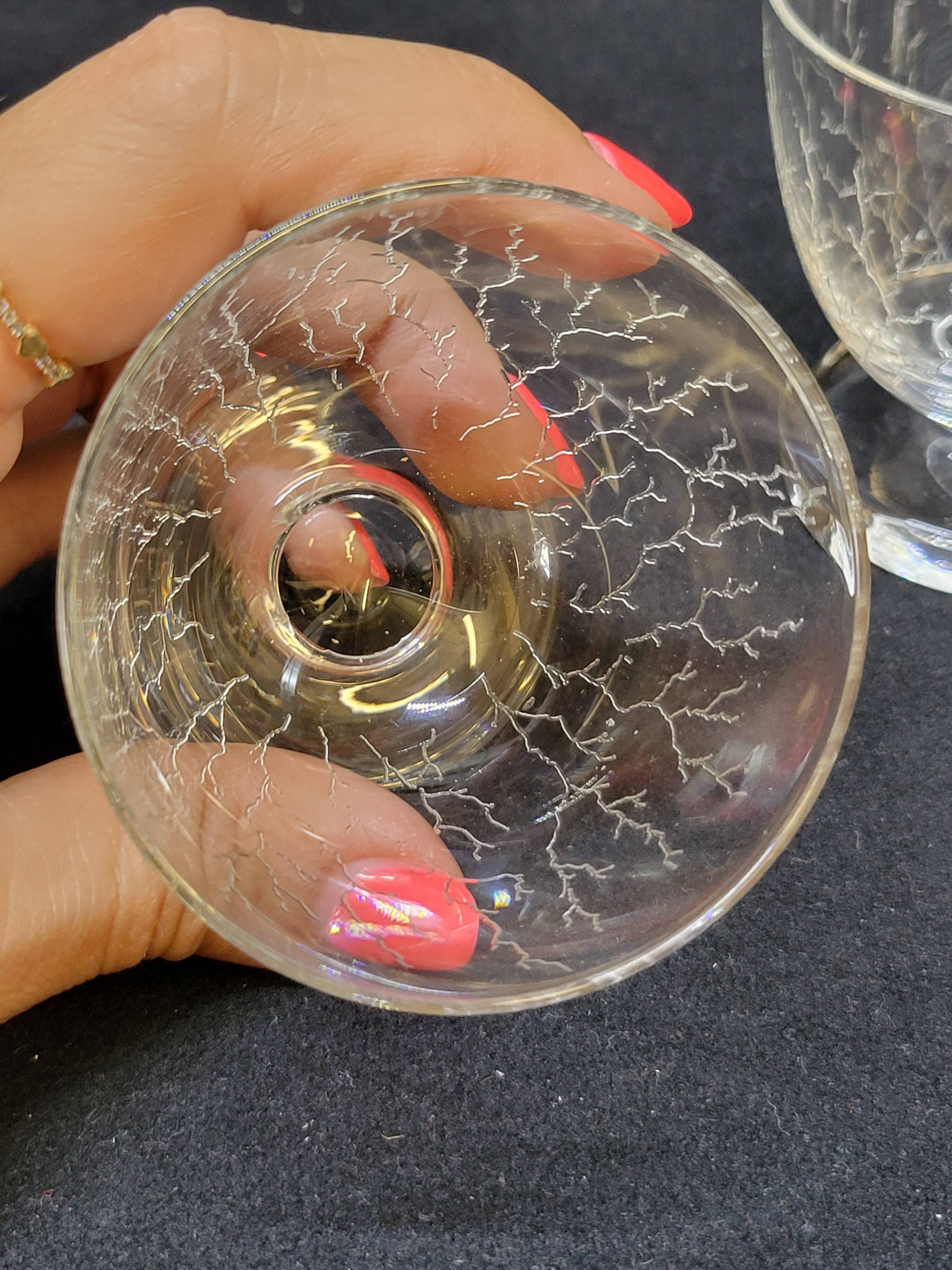 6 Cracked Engraved Crystal Liqueur/Digestif Glasses