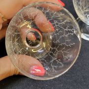 6 Verres A Liqueur / Digestif En Cristal Gravé Craquelé Craquelures