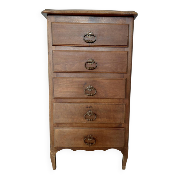 Semainier chiffonnier 5 tiroirs en bois massif style rustique chic