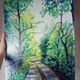 Modern colourful landscape tableau oil on canvas vintage village signed Gaulot