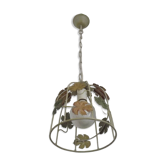 French vintage ceiling light in the shape of a cage with autumn leaves 4620