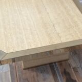 70s Belgochrom coffee table in travertine and gilded contour